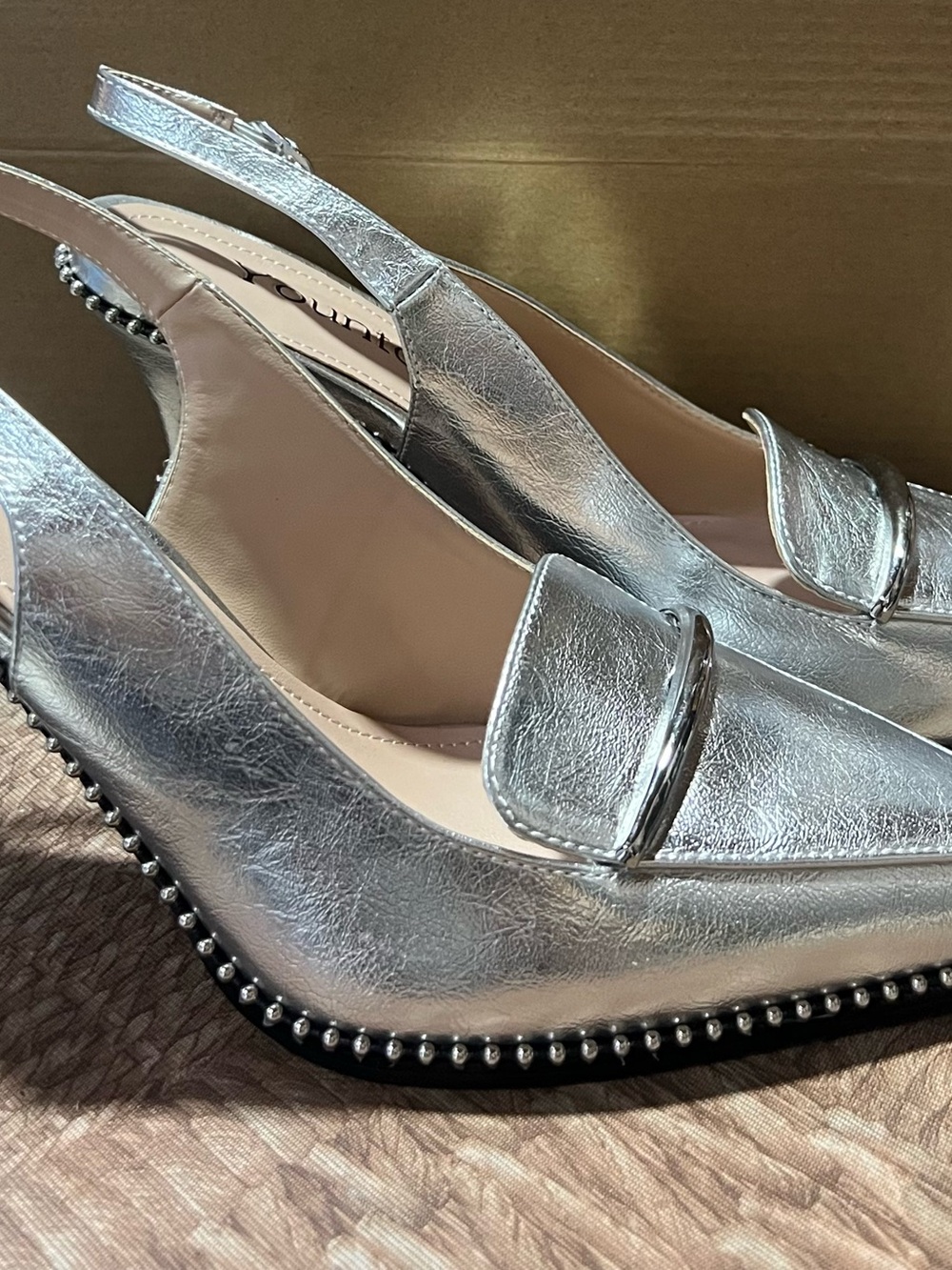 Metallic Silver Slingback Loafers for Women